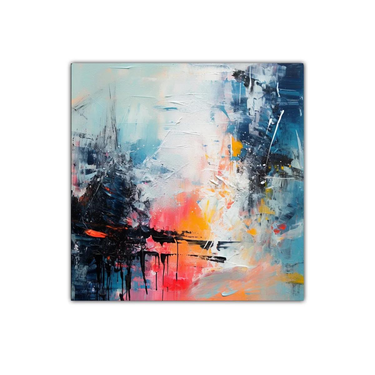 Arte abstracto vibrante con contraste de tonos cálidos y fríos
