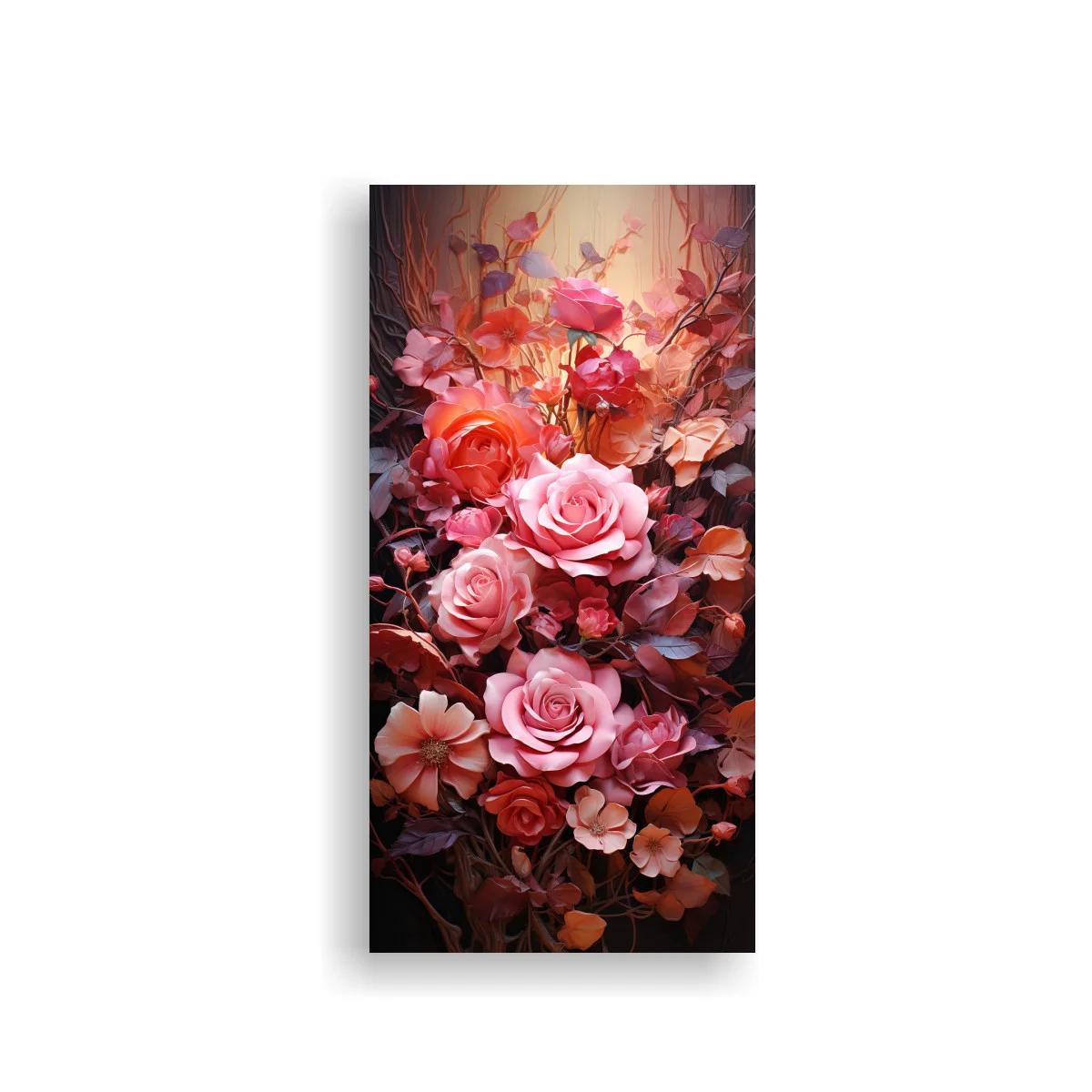 Cuadro ramo de rosas rosadas con hojas oscuras