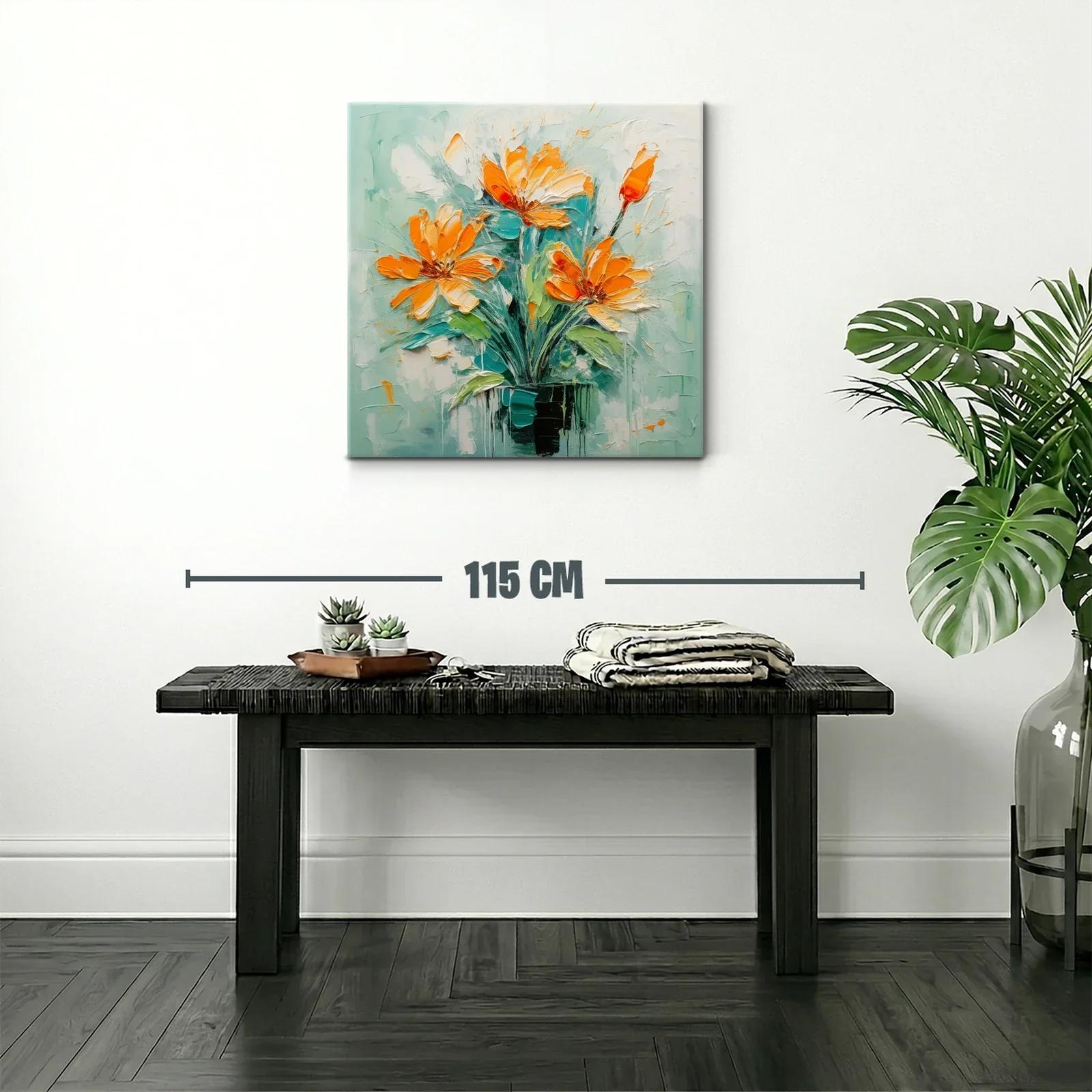 Cuadro floral vibrante con tonos naranjas y verdes — miniatura 2