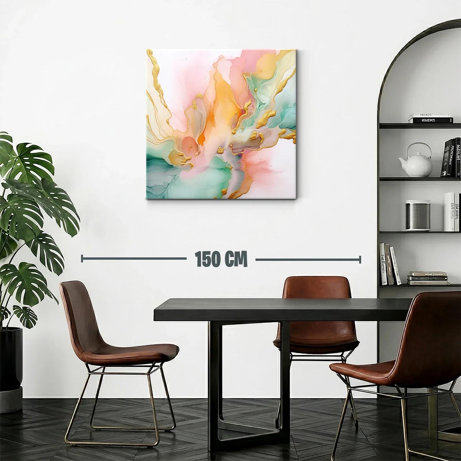 Cuadro abstracto con tonos pastel y detalles dorados — miniatura 2