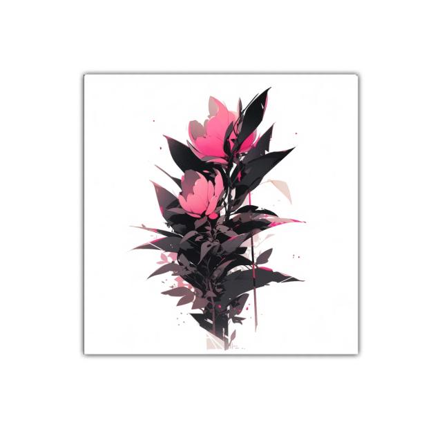 Cuadro floral con rosas en tonos fucsia y negro