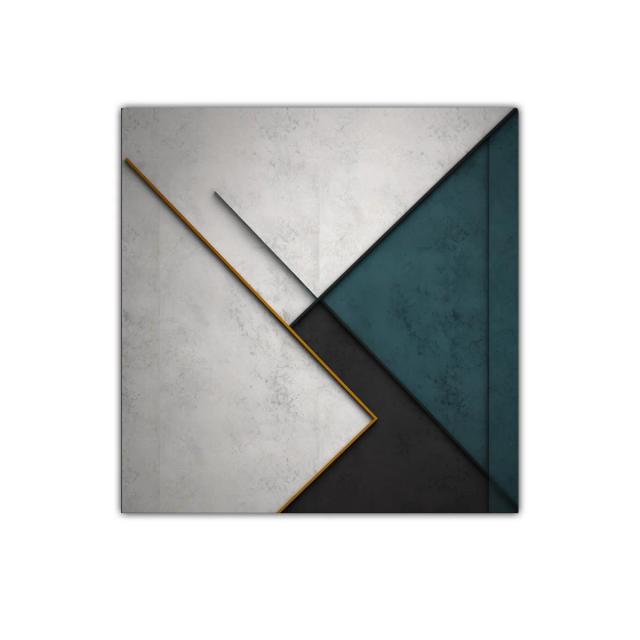 Cuadro geométrico moderno con líneas y colores contrastantes