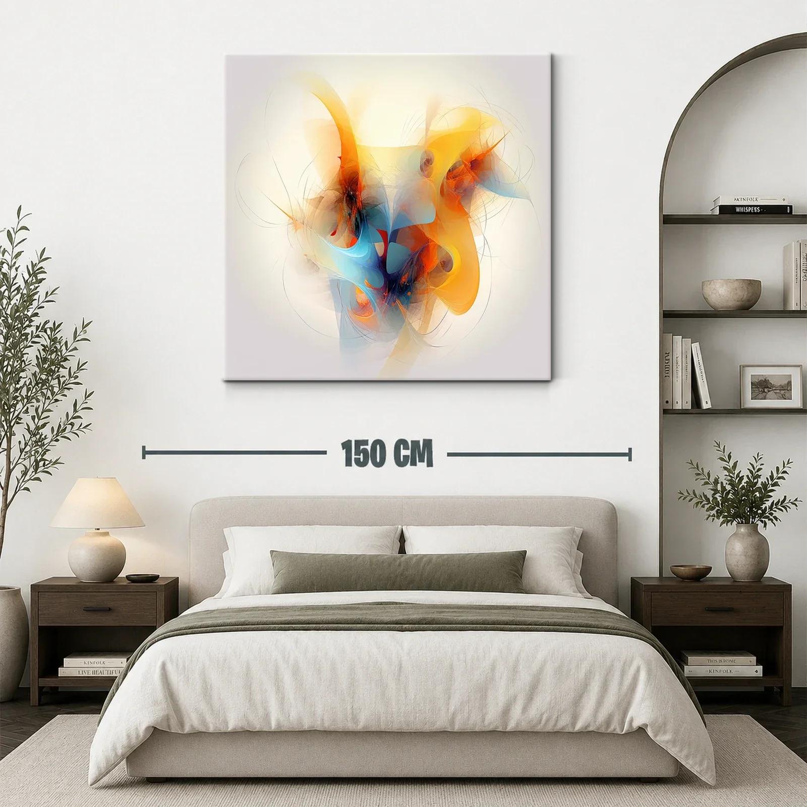 Cuadro abstracto con vibrantes formas en tonos cálidos y azules — miniatura 3