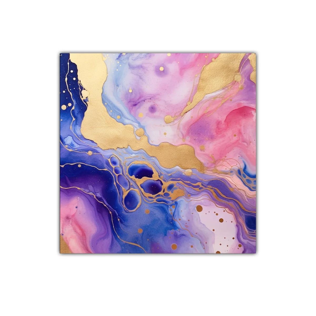 Cuadro abstracto con tonos dorados y púrpuras vibrantes — imagen principal