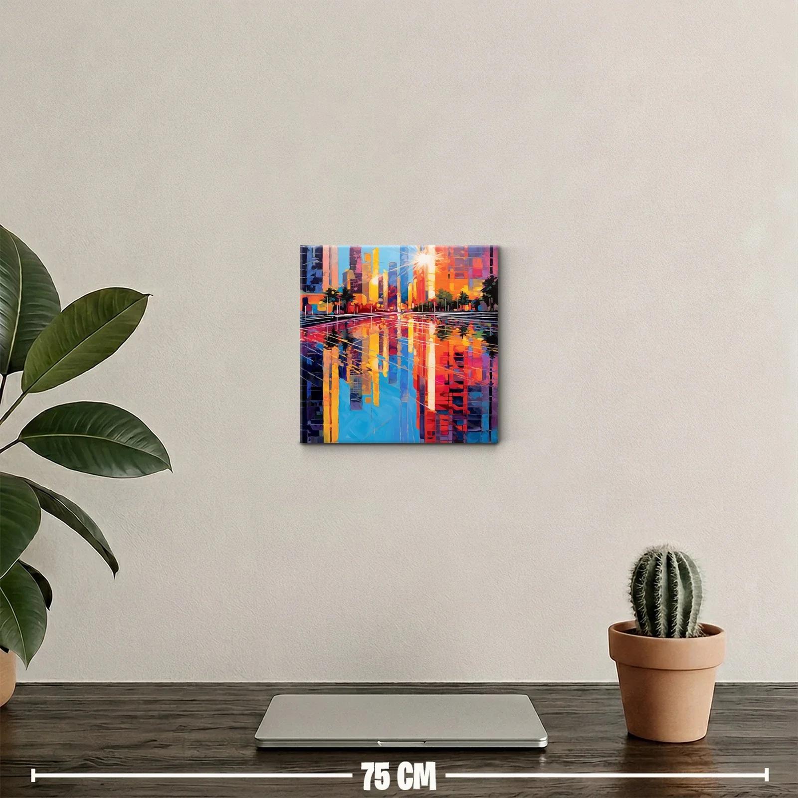 Cuadro colorido con reflejos urbanos al atardecer — miniatura 2