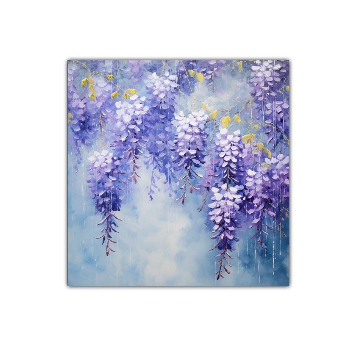 Cuadro decorativo con racimos de glicinas en tonos lavanda — imagen principal
