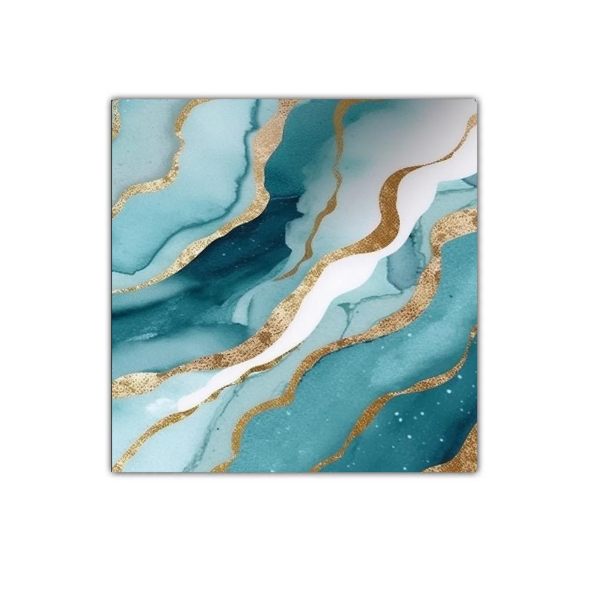 Decoración moderna con motivos fluidos en azul y dorado