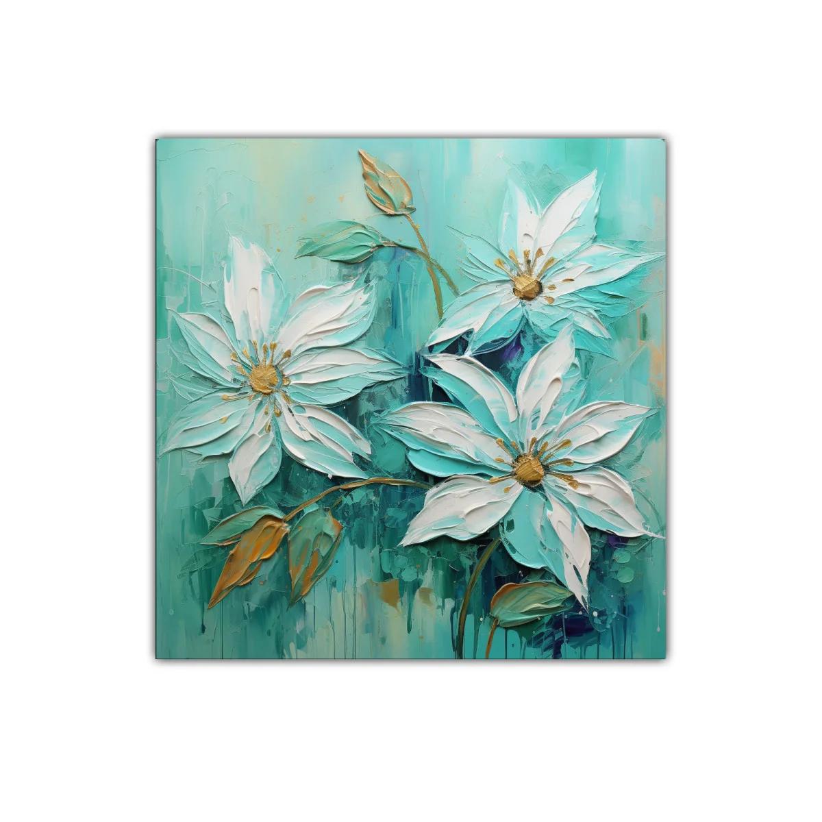 Flores en tonos turquesa y dorado para decorar paredes — imagen principal