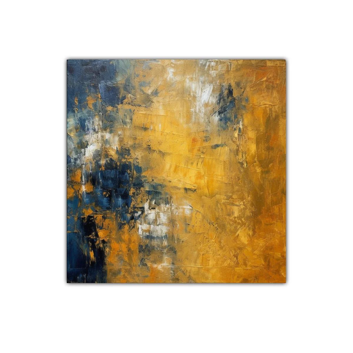 Cuadro abstracto en tonos dorados y azul profundo