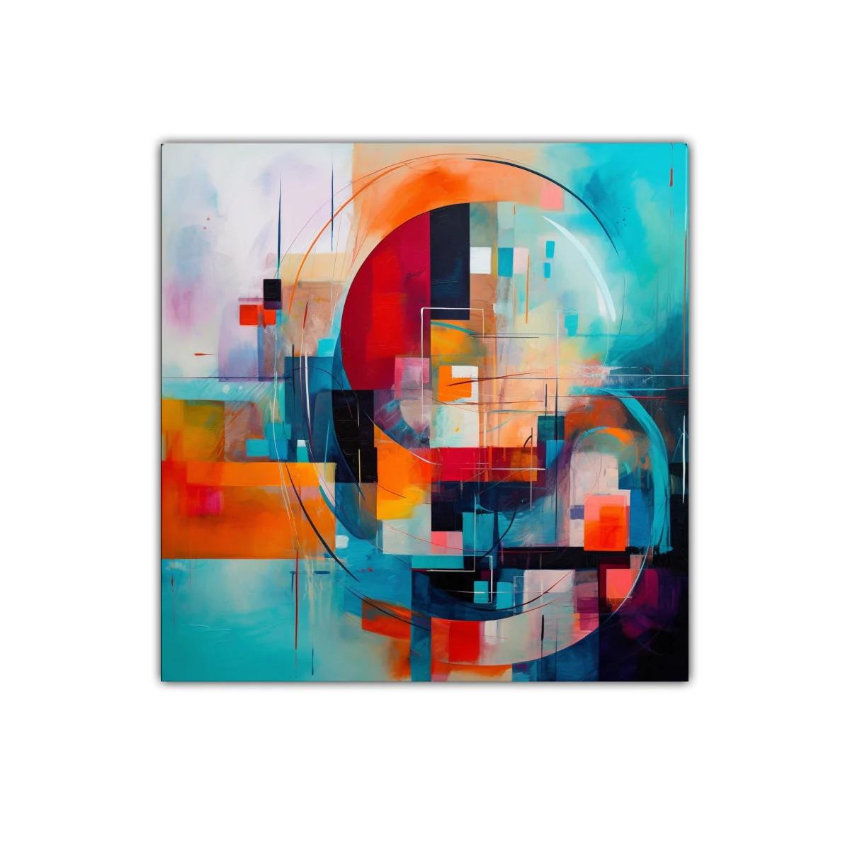 Cuadro abstracto con formas circulares en tonos vibrantes