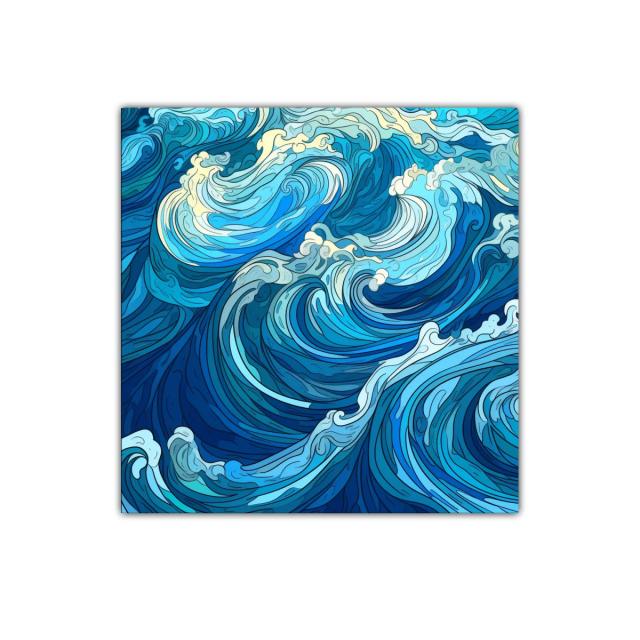 Dinámica composición de olas en tonos azules y cremas