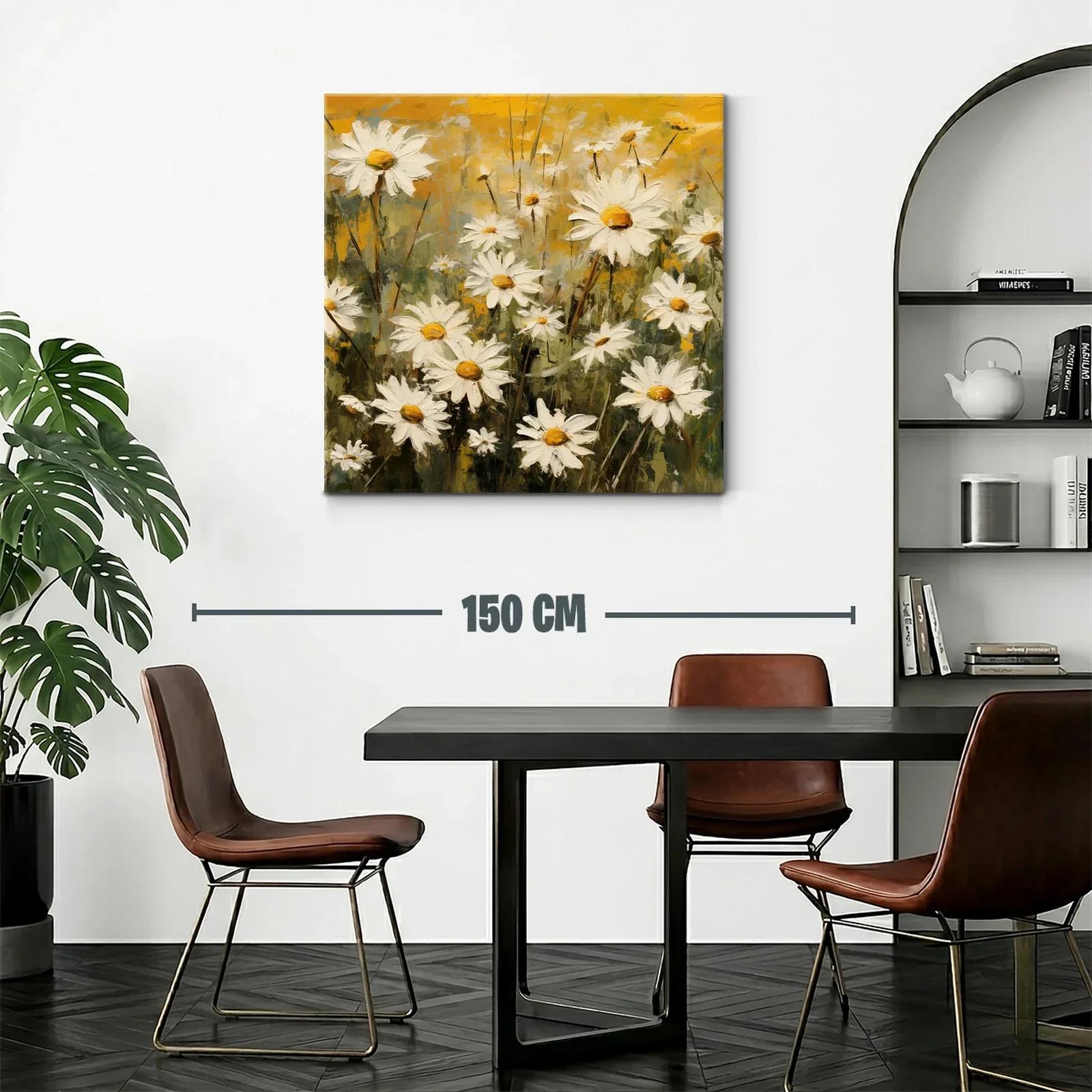 Cuadro de margaritas blancas con fondo en tonos amarillos — miniatura 2