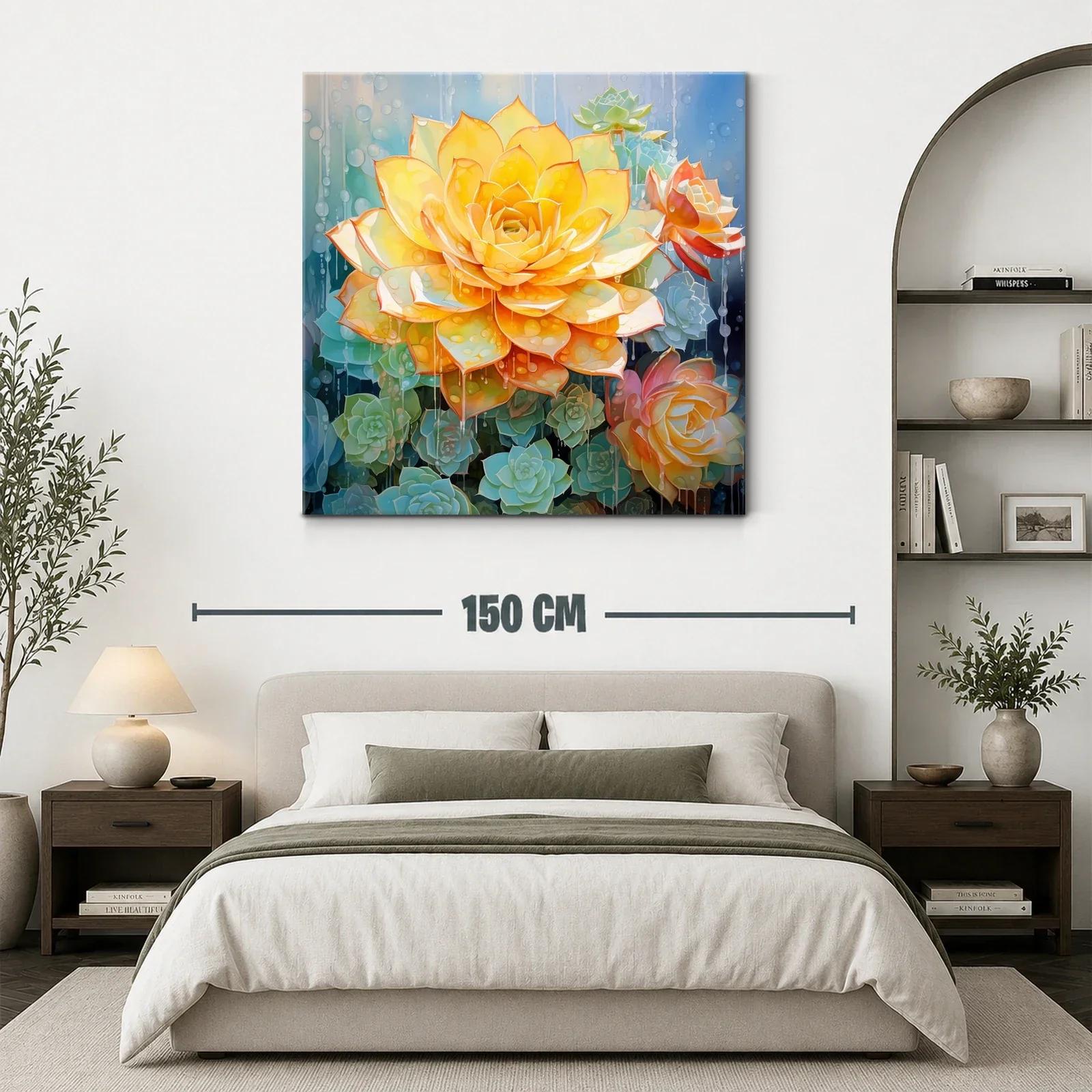 Cuadro vibrante con flores en tonos cálidos y fríos — miniatura 3
