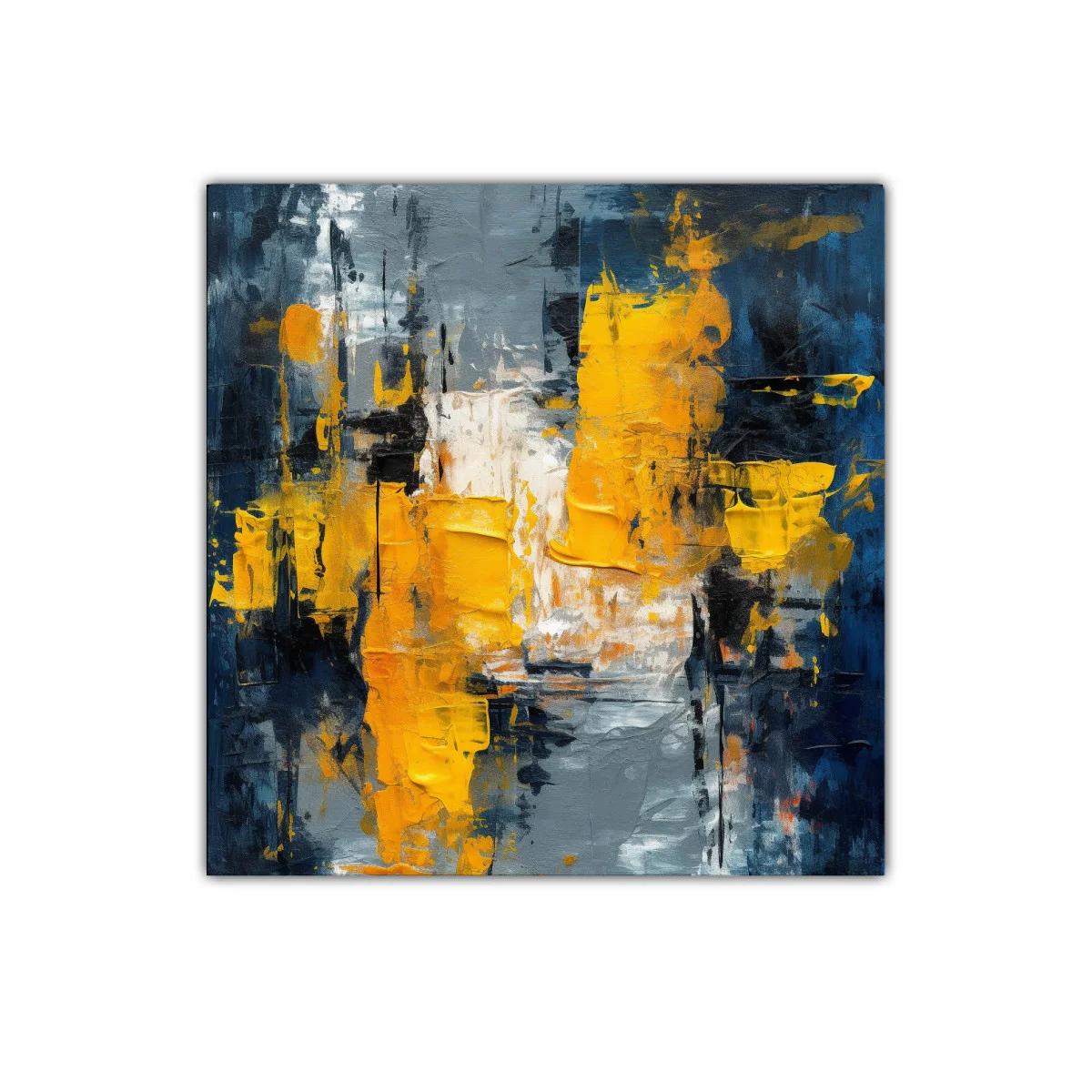 Cuadro abstracto con tonos dorados y azul oscuro — imagen principal