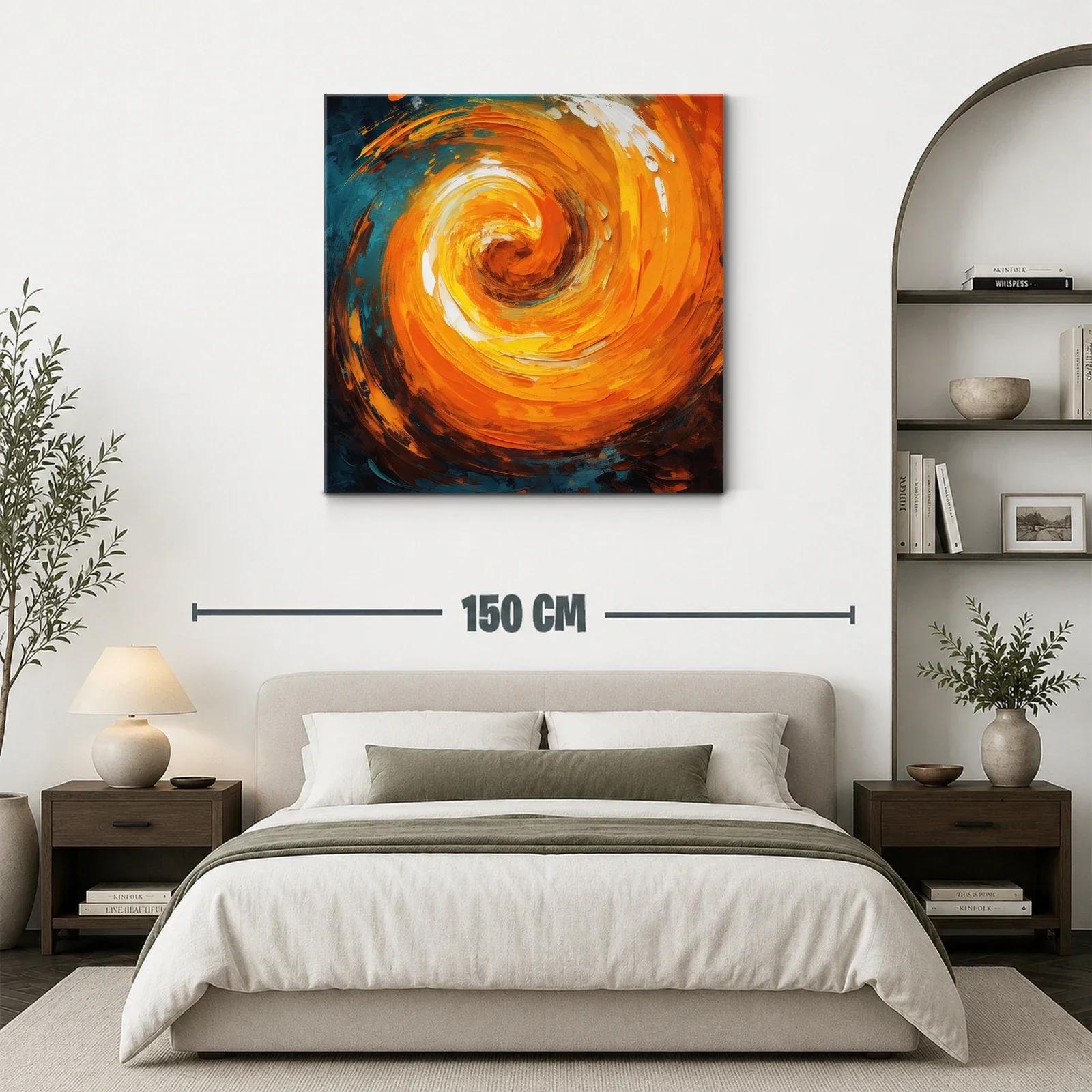 Cuadro abstracto en espiral vibrante tonos naranja y azul — miniatura 3