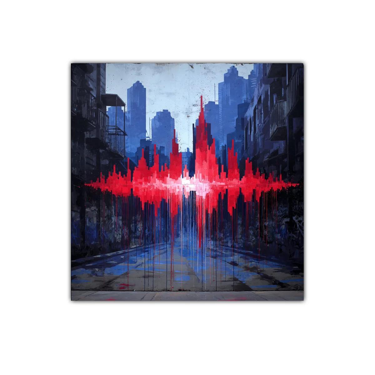 Impacto urbano con vibrante pulso rojo en paisaje gris — miniatura 1