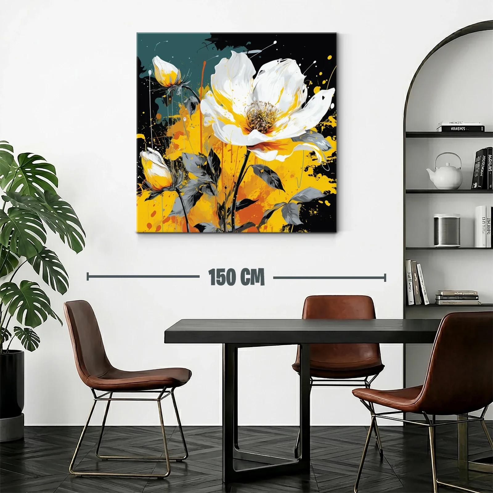 Cuadro floral vibrante con tonos amarillos y blancos — miniatura 2