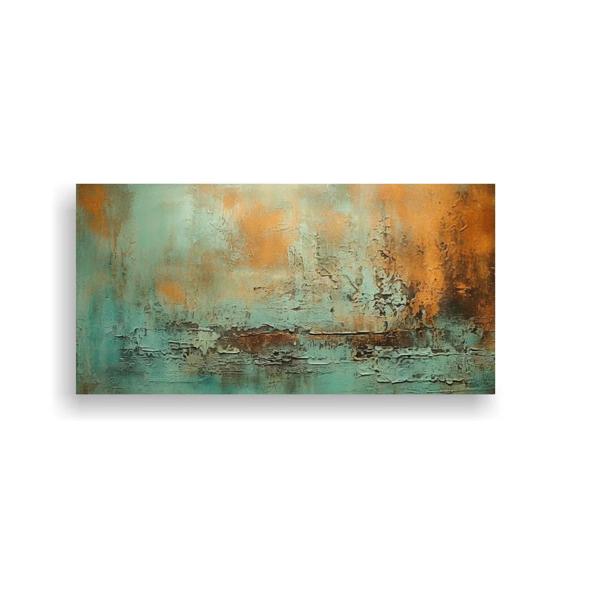 Cuadro paisaje abstracto turquesa con desgaste texturizado