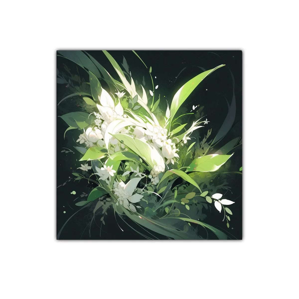 Cuadro decorativo de ramo floral en tonos verdes y blancos