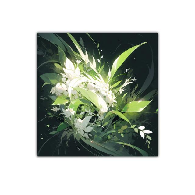 Cuadro decorativo de ramo floral en tonos verdes y blancos