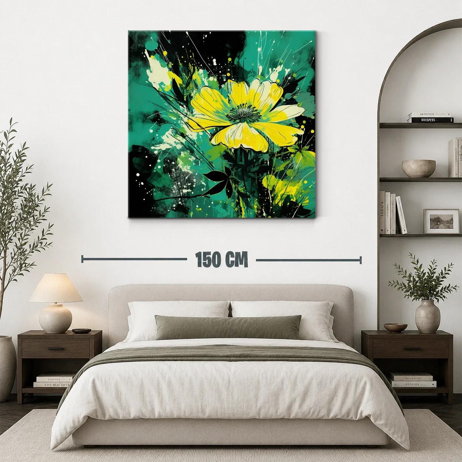 Flores amarillas vibrantes sobre fondo turquesa y negro — miniatura 3