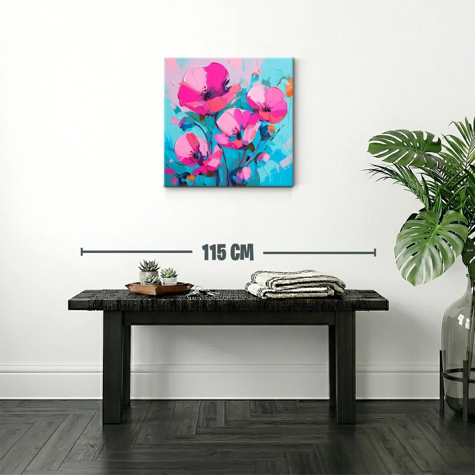 Cuadro floral con vibrantes tonalidades rosa y azul turquesa — miniatura 2