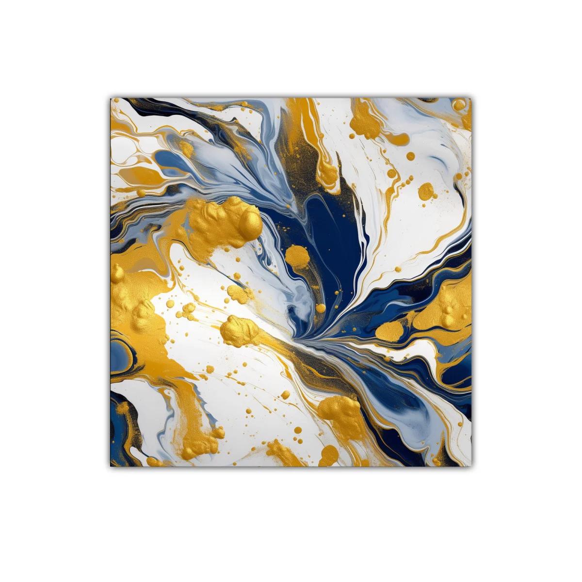 Cuadro abstracto con tonos dorados y azules intensos
