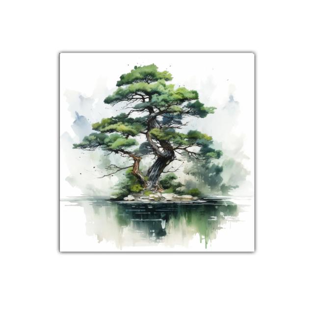 Cuadro decorativo con árbol sereno y reflejo en agua