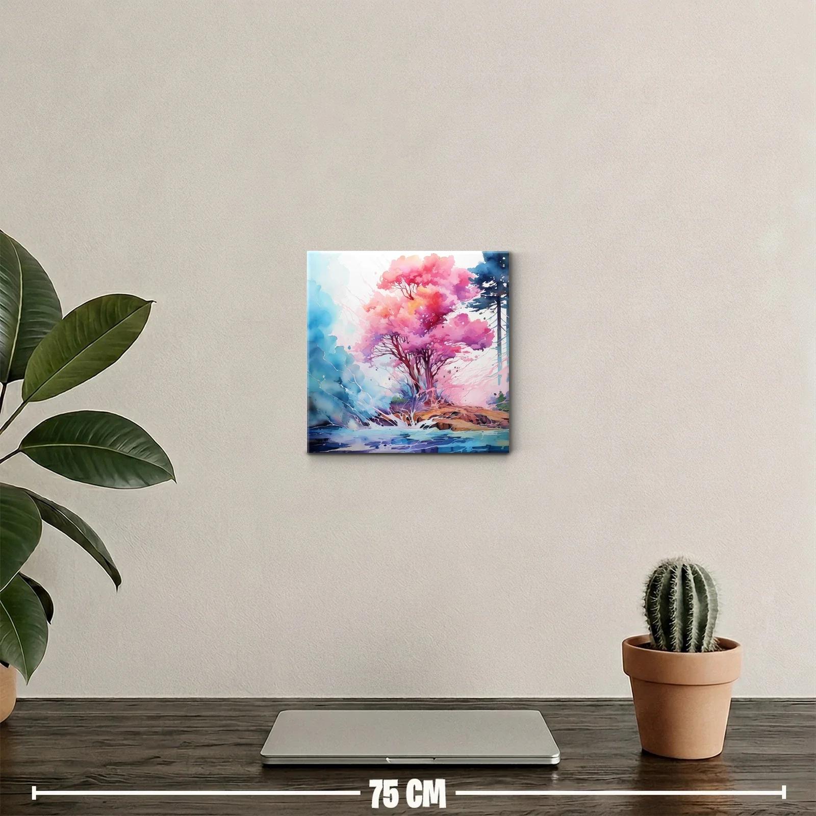 Árbol con vibrantes tonos rosas y azules en paisaje sereno — miniatura 2