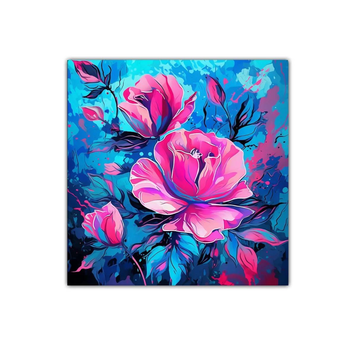 Flores vibrantes con tonos rosas y azules intensos