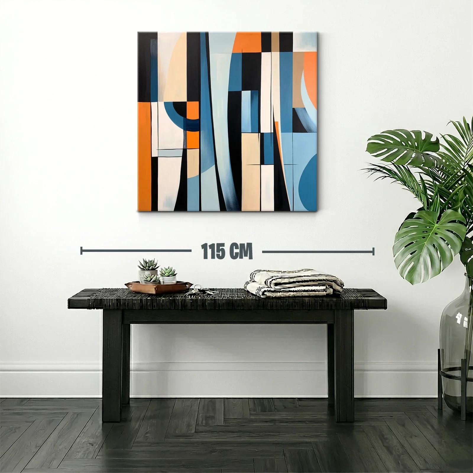 Cuadro abstracto con formas geométricas en tonos azul y naranja — miniatura 2