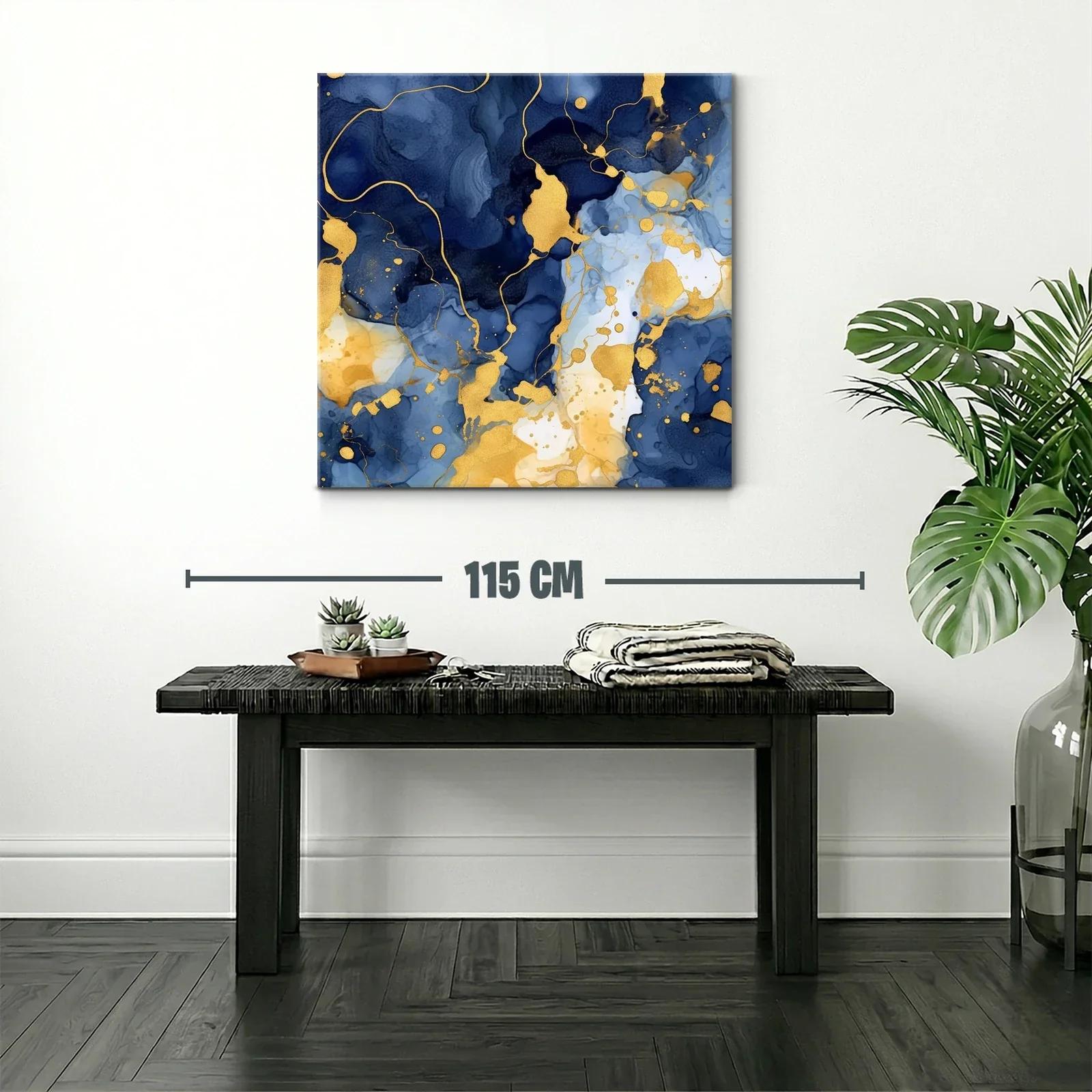 Cuadro abstracto elegante en tonos azul intenso y dorado — miniatura 2