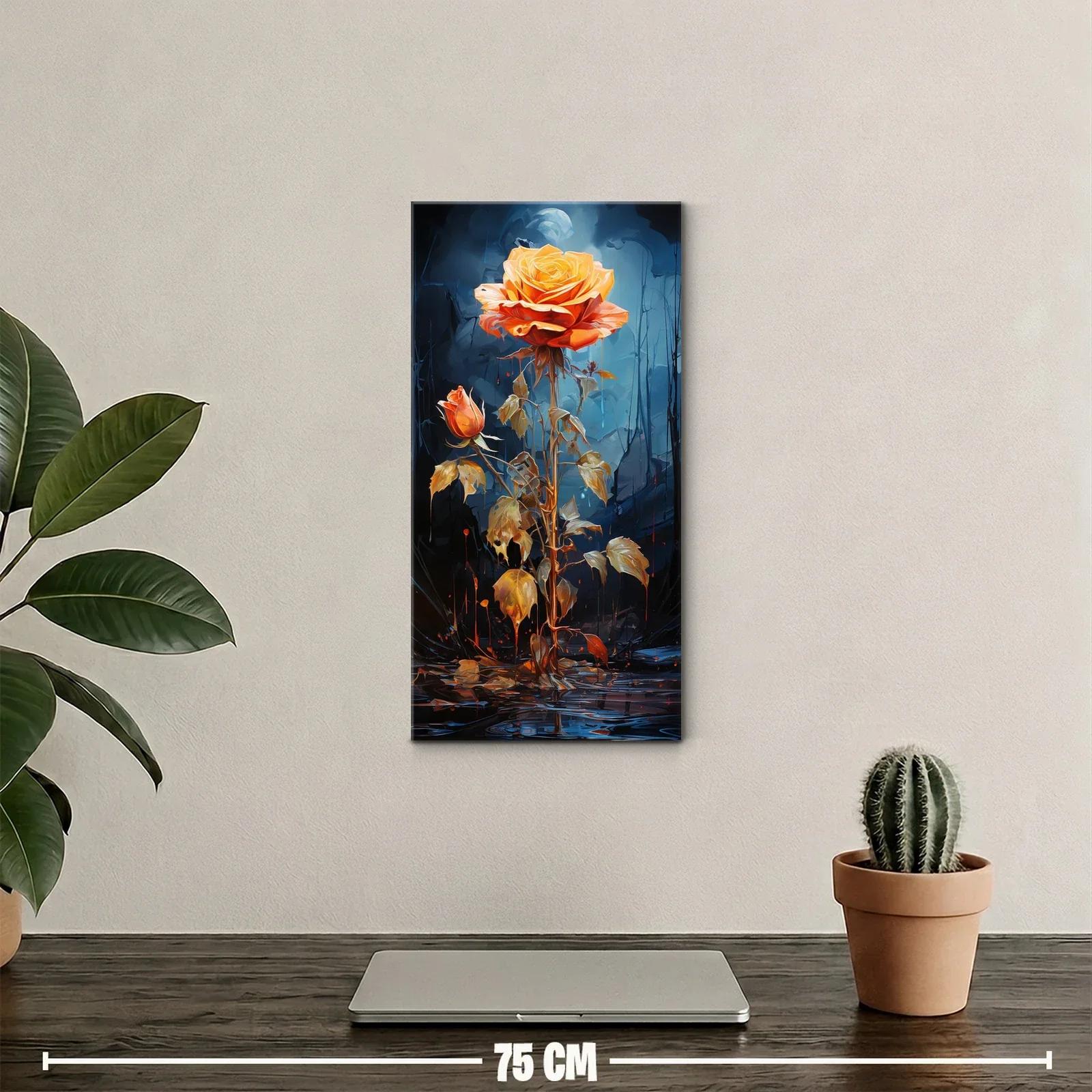 Cuadro rosa naranja con capullo y hojas marchitas — miniatura 2