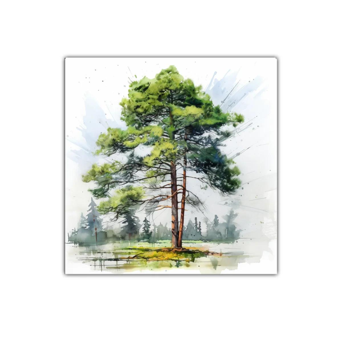 Cuadro decorativo de árbol en acuarela natural y serena — imagen principal