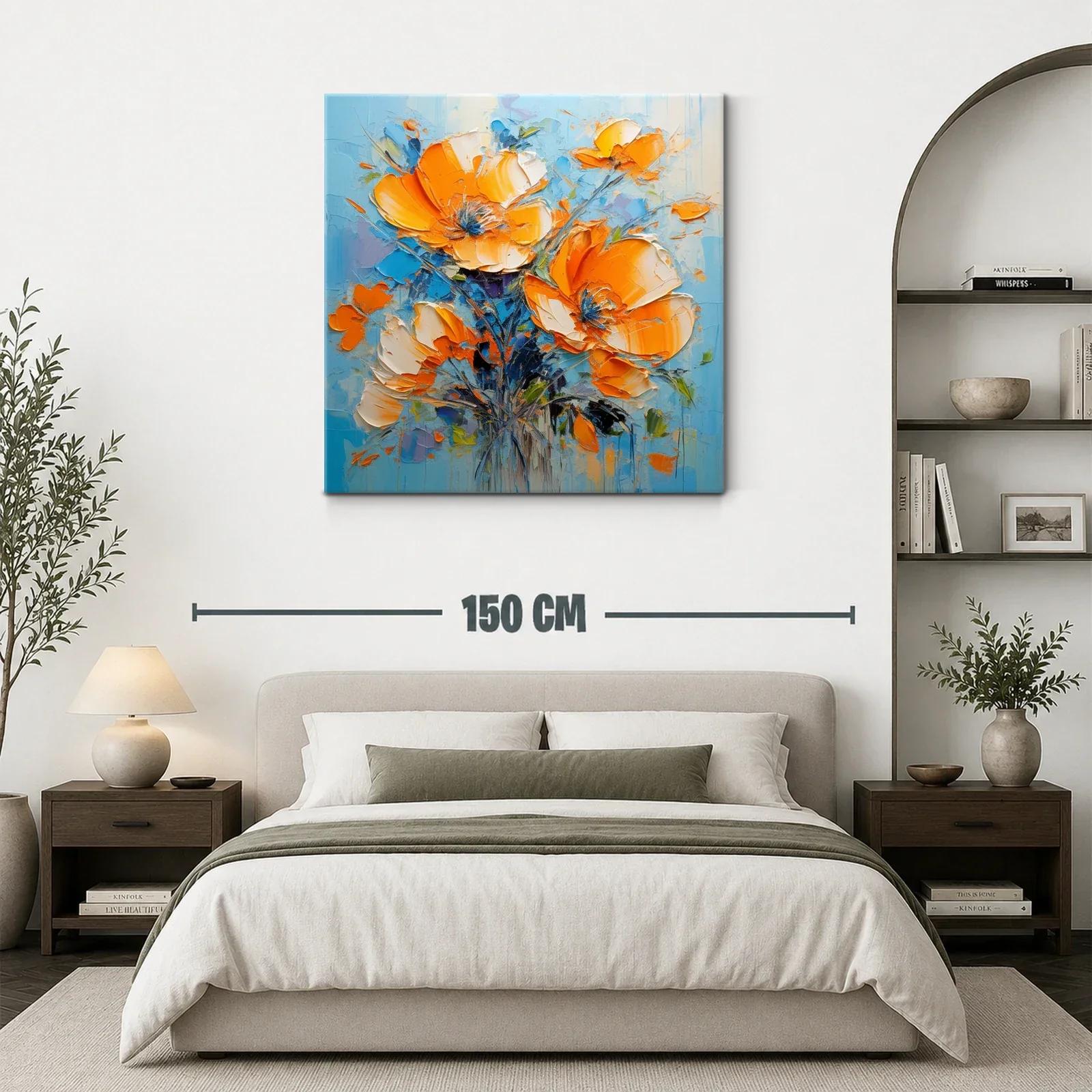 Impresionante cuadro de flores en tonos naranja y azul — miniatura 3