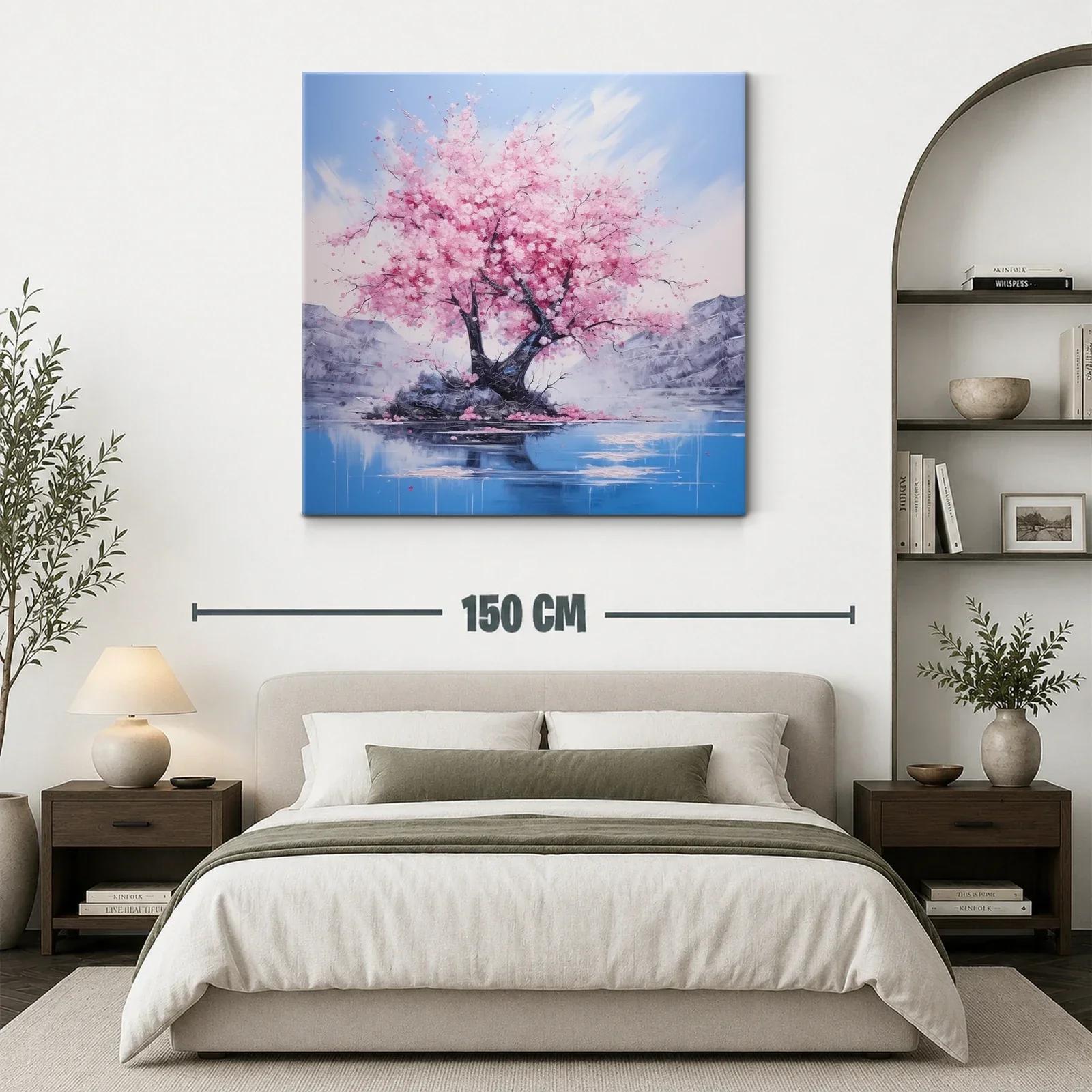 Belleza serena de árbol en flor sobre lago azul y montañas — miniatura 3
