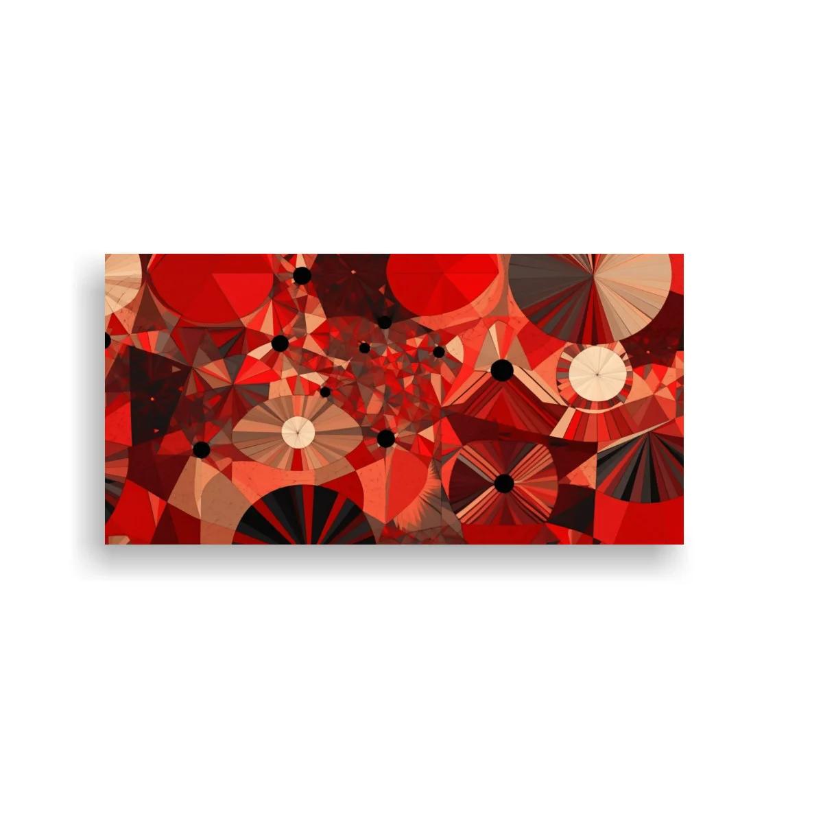 Cuadro composición geométrica de círculos y abanicos rojos