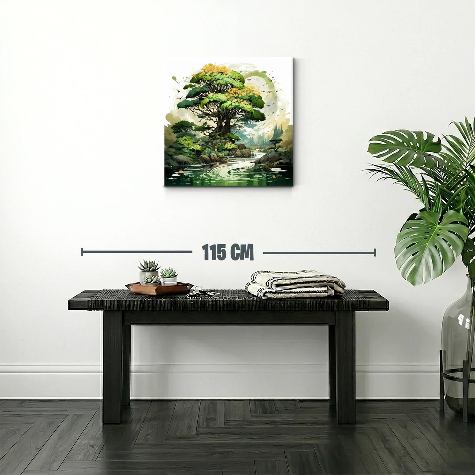 Paisaje natural con árbol frondoso y río sereno — miniatura 2
