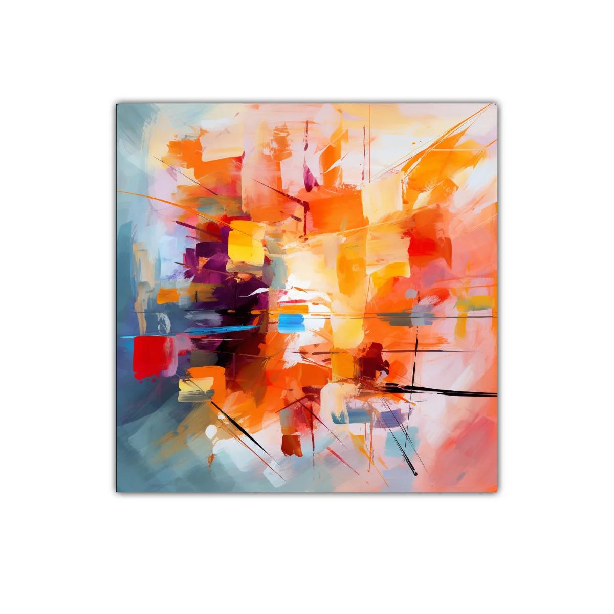 Cuadro Abstracto en Vibrantes Tonos Naranjas y Azules — imagen principal