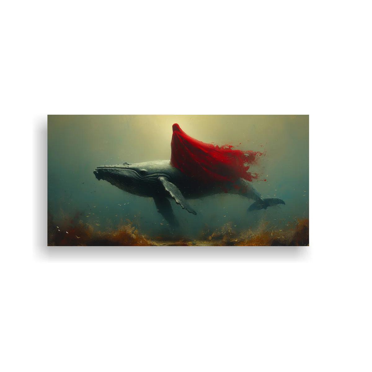 Cuadro ballena jorobada con capa roja flotante