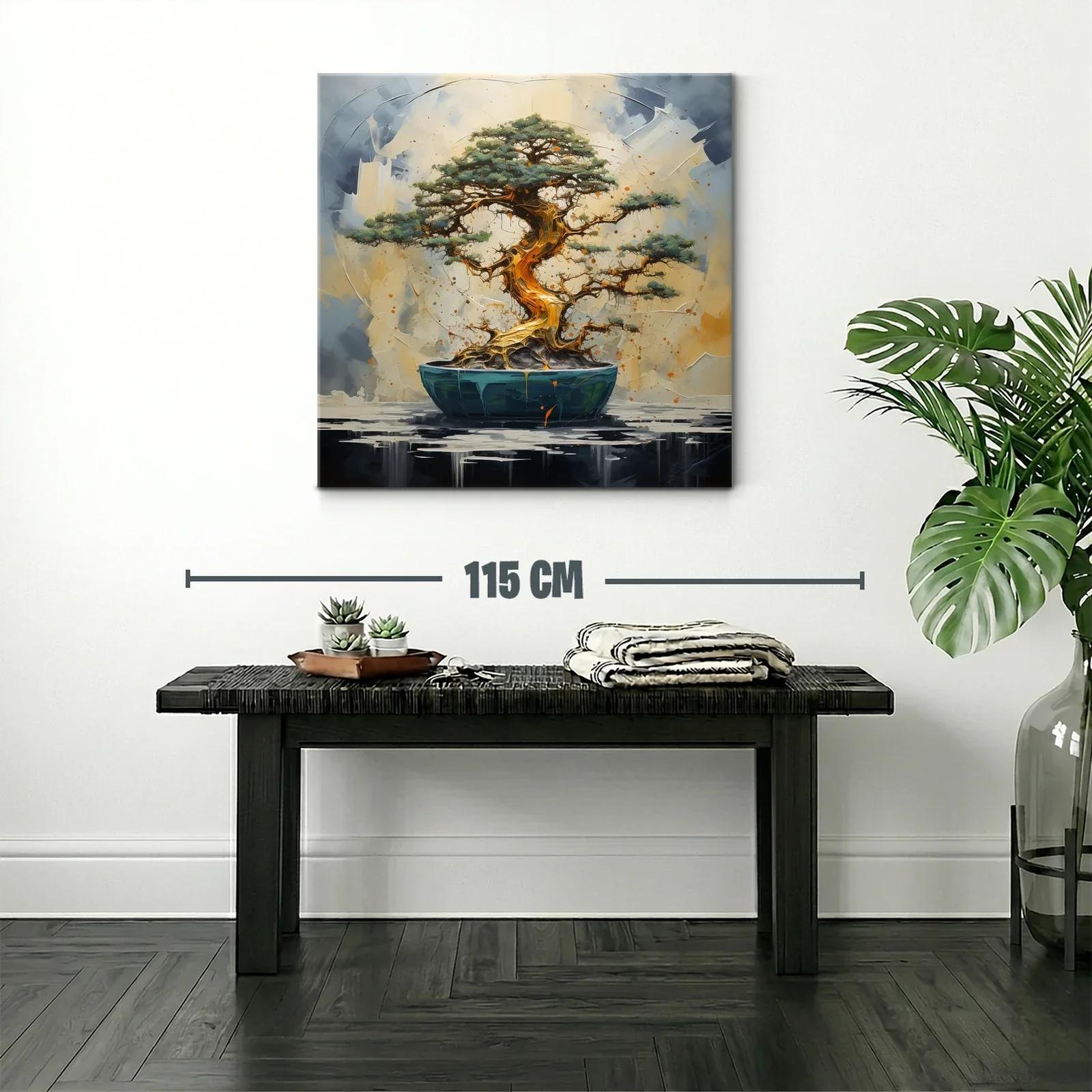 Árbol bonsái en tonos dorados y verdes vibrantes — miniatura 2