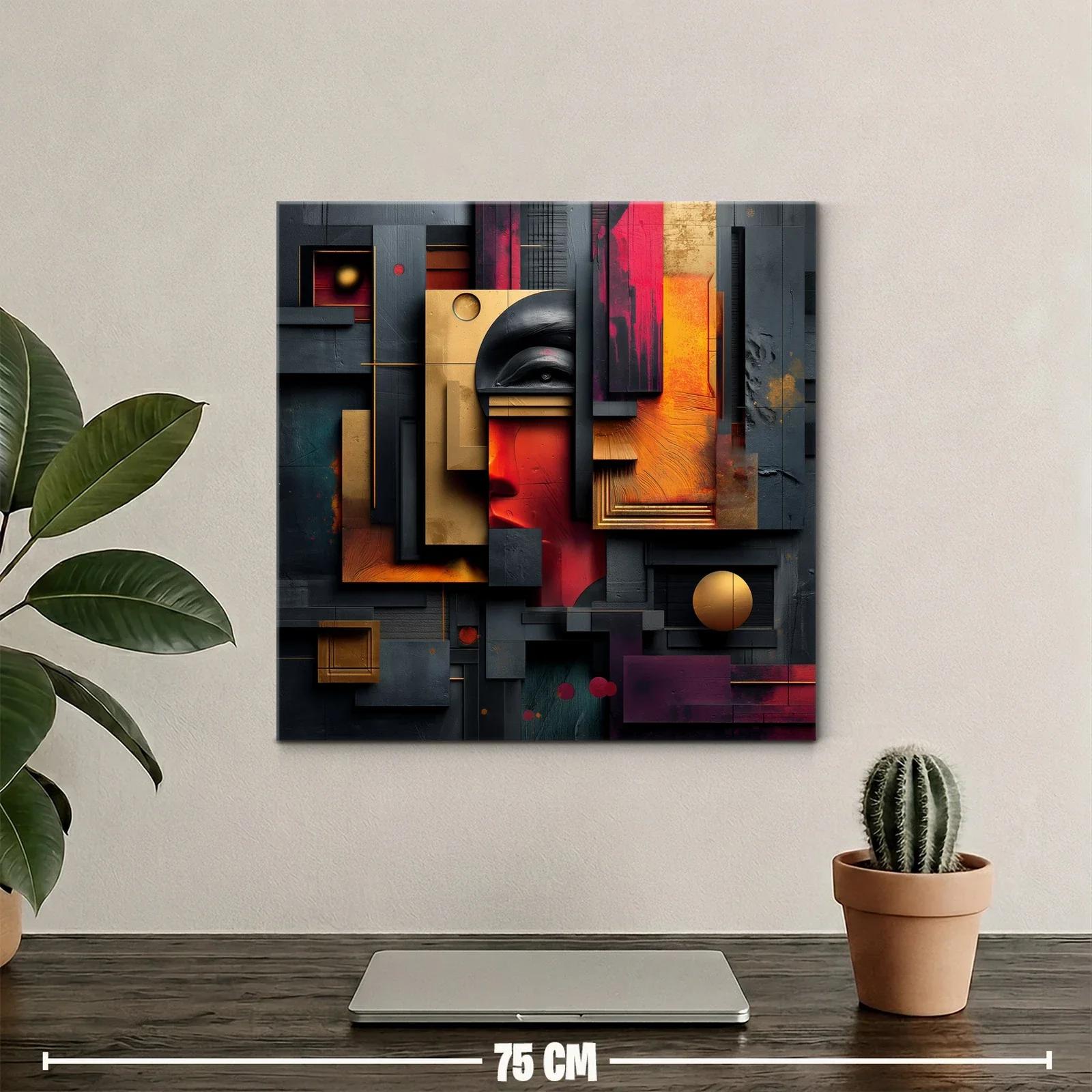 Composición abstracta con rostro y geometría en tonos cálidos — miniatura 2