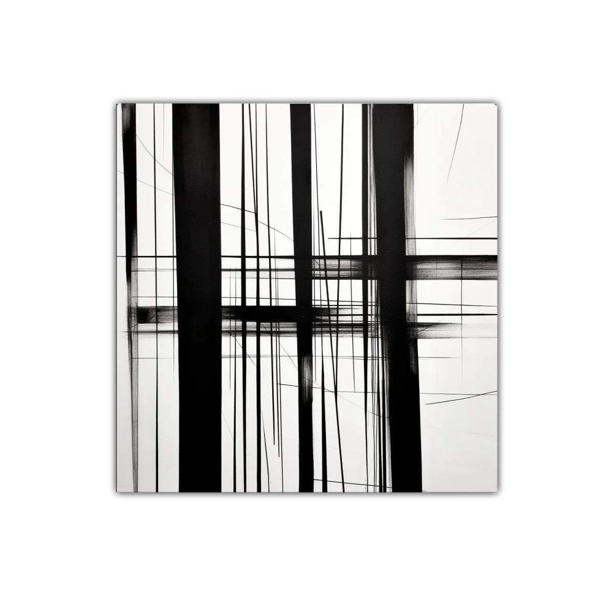Composición abstracta en blanco y negro con líneas geométricas