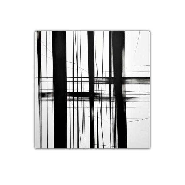 Composición abstracta en blanco y negro con líneas geométricas