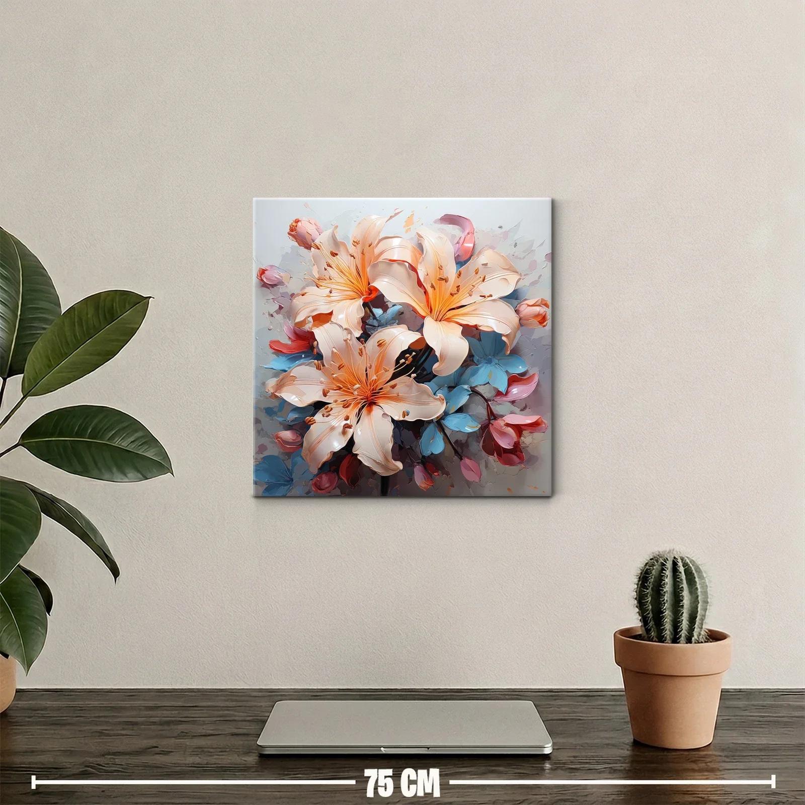 Cuadro floral elegante con lirios en tonos suaves y vibrantes — miniatura 2