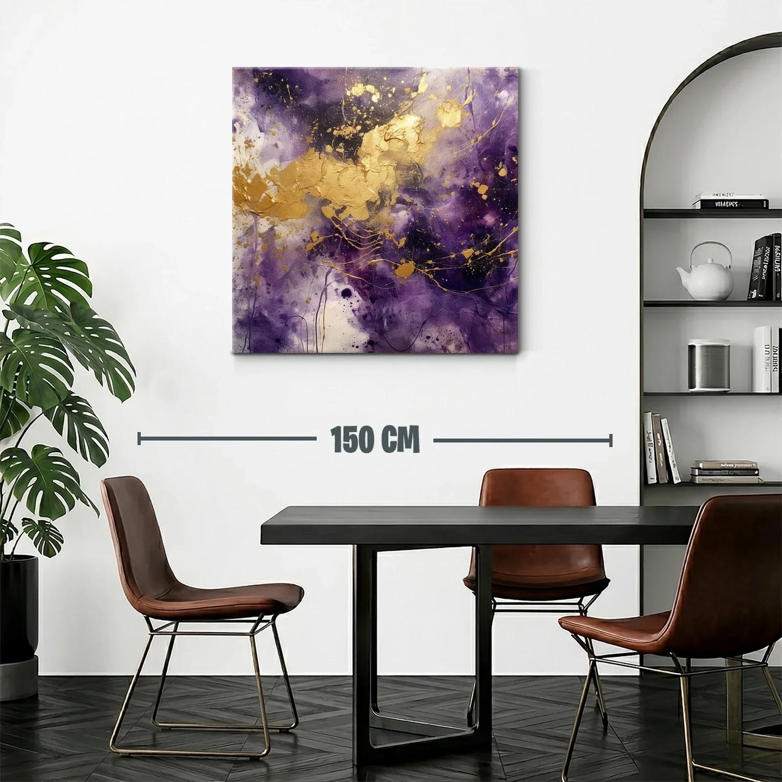 Arte abstracto vibrante en tonos púrpura y dorado con dinamismo — miniatura 2