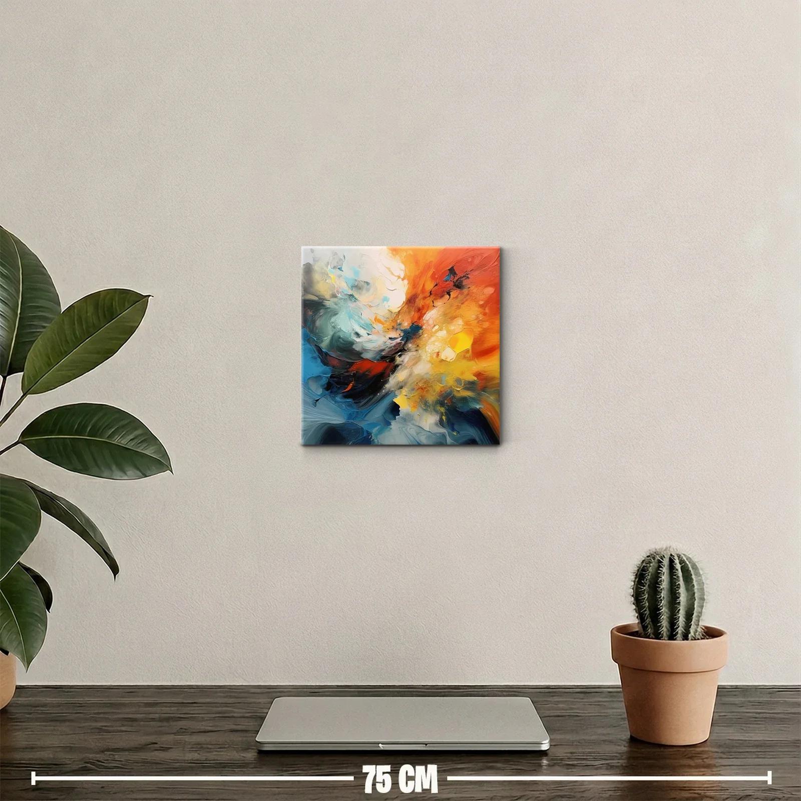 Cuadro abstracto con explosión de colores cálidos y fríos — miniatura 2