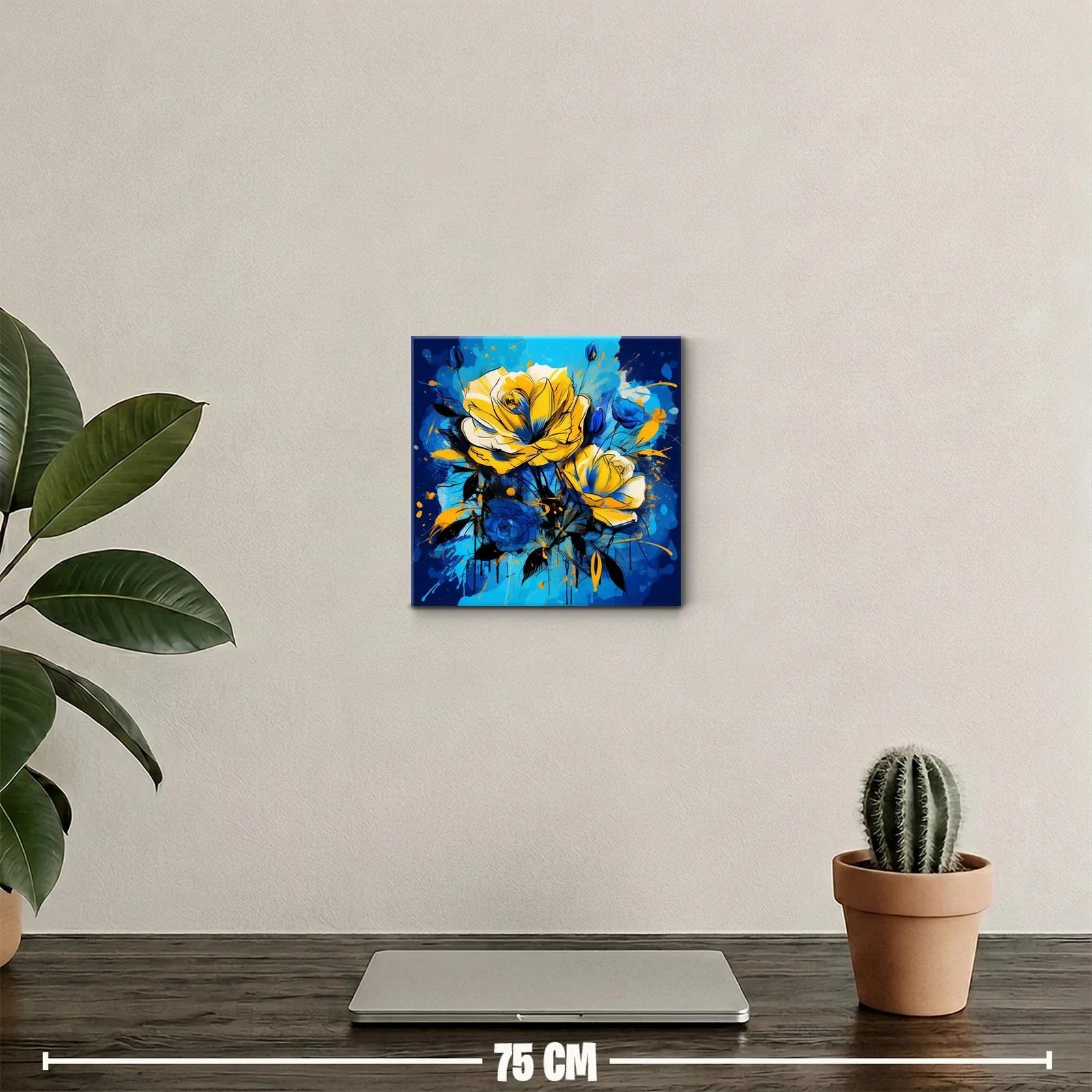 Cuadro floral vibrante con rosas en tonos azules y amarillos — miniatura 2