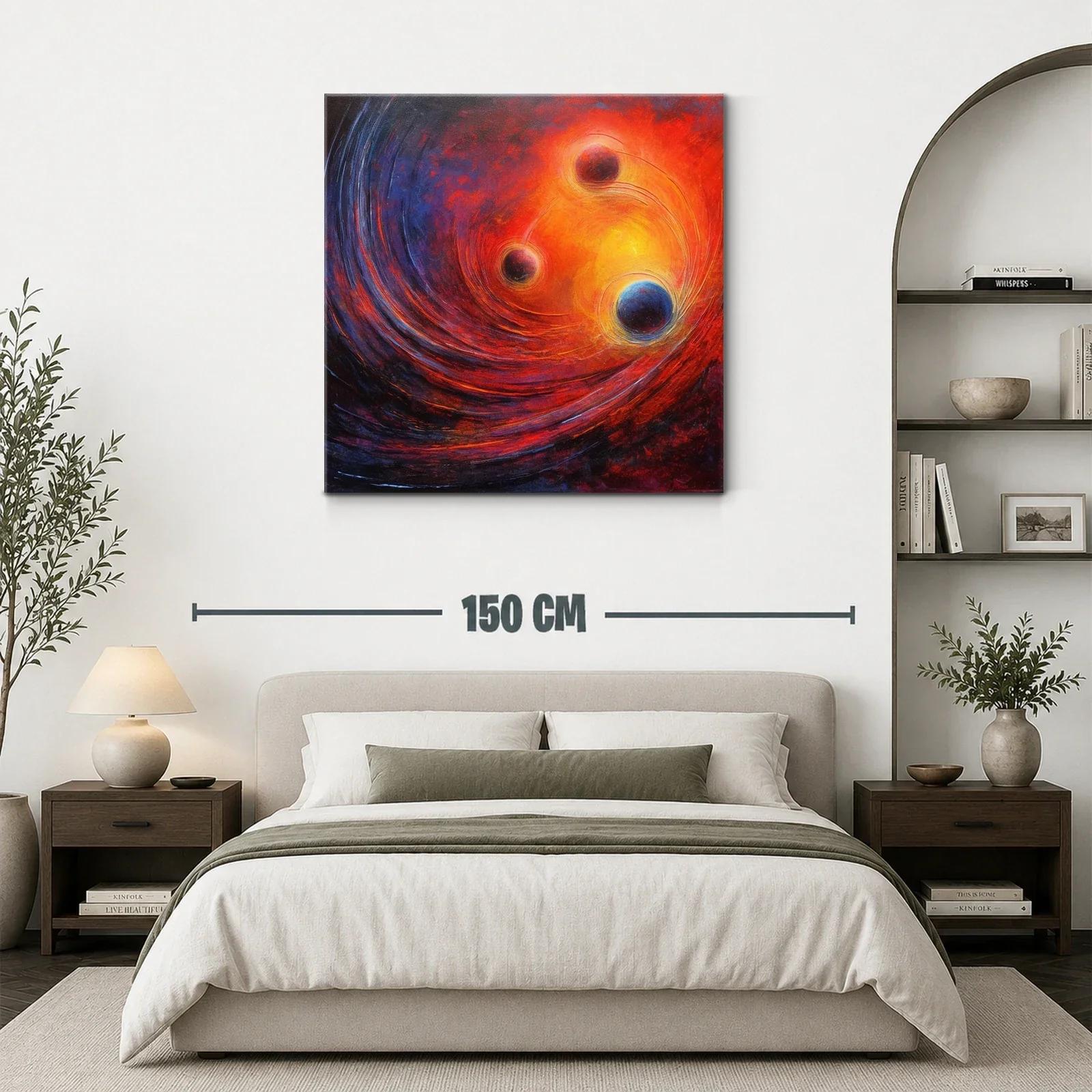 Cuadro abstracto con esferas y energía cósmica brillante — miniatura 3