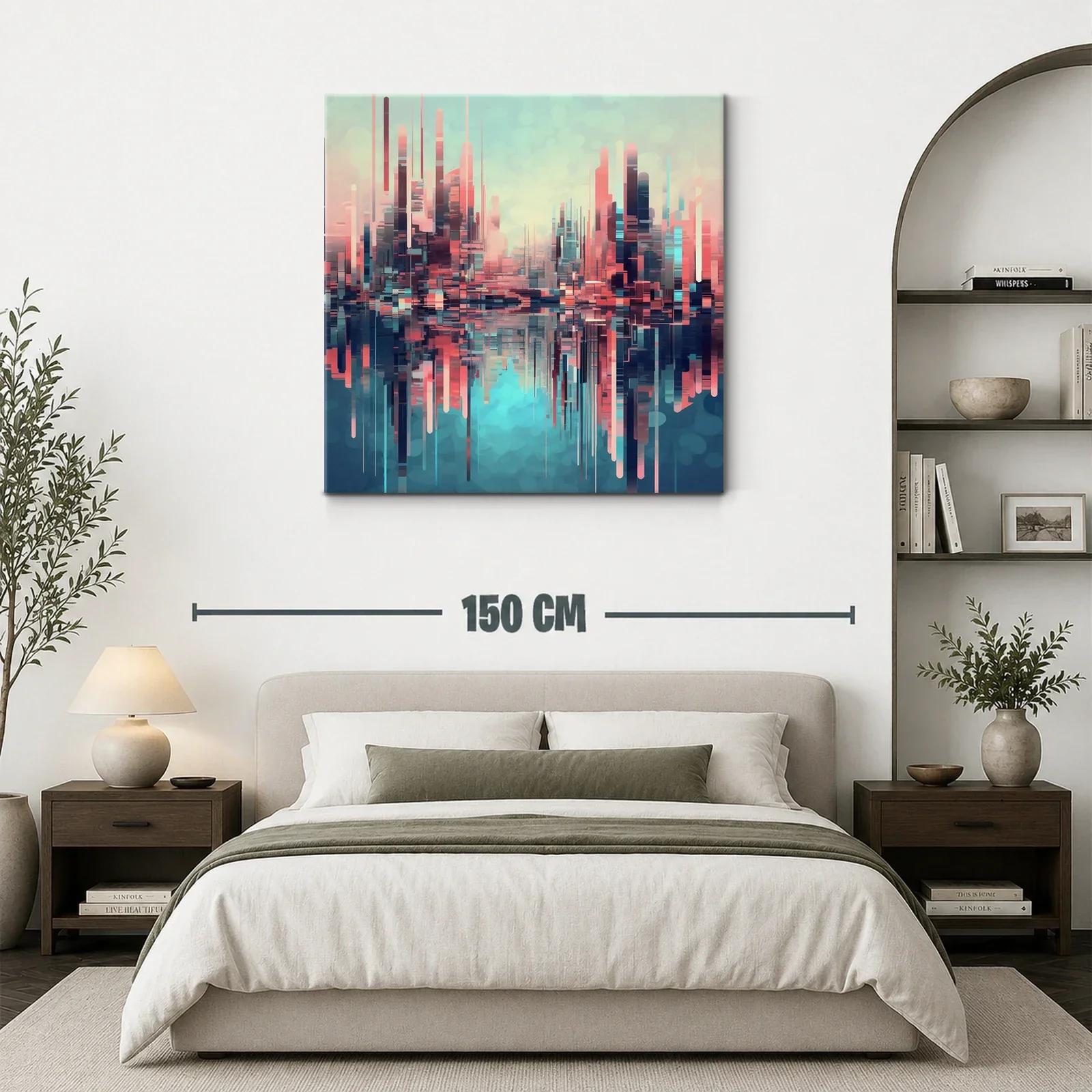 Ciudad futurista con reflejos en tonos pastel y azul profundo — miniatura 3